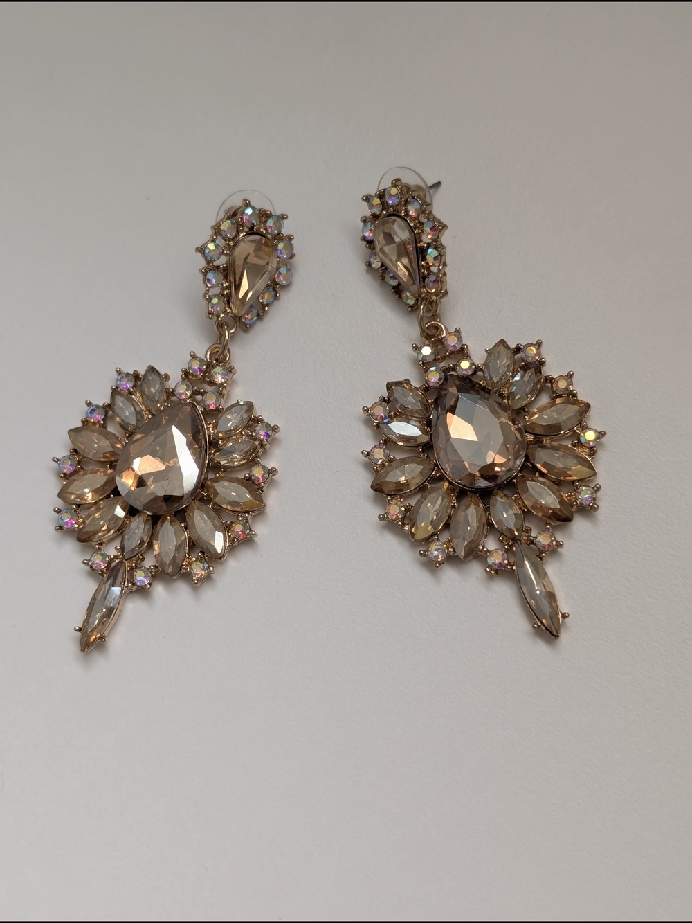 Champagne Crystal Teardrop Drop Earrings - Women Jewelry